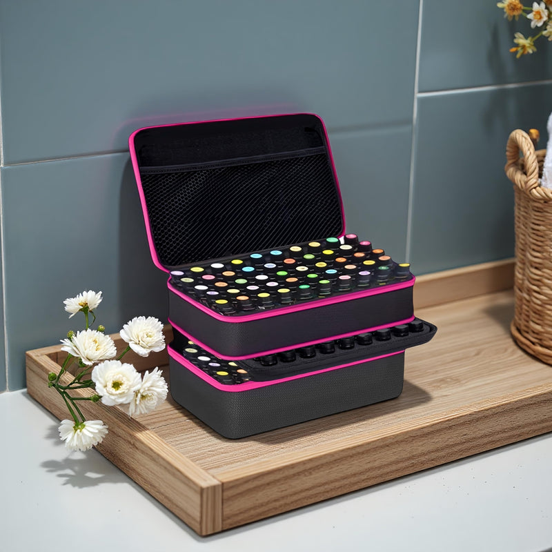 127 Slots Essential Oil Case Organizer, Fits 1ml-15ml Vials, Shockproof EVA Hard Shell Essential Oil Storage Carrying Bag for Travel and Home, Black & Purple pink 127