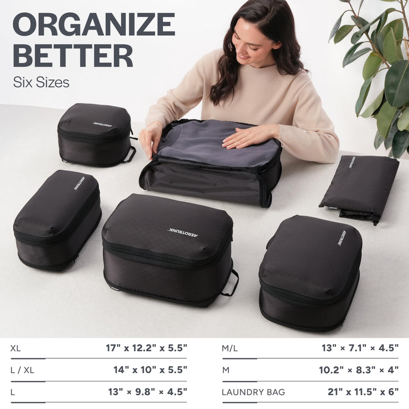 Ultralight Compression Packing Cubes for Travel, 6-Pack, Black | Pack 2x more clothes, Maximize luggage space, YKK Compression zippers, Stay organized, Ultralight travel organizer bags