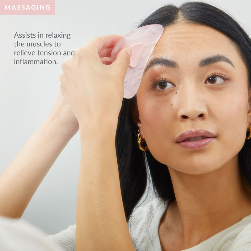 PMD Beauty Gua Sha Facial Tools - Massaging, Sculpting and Depuffing Guasha Tool for Face with Rose Quartz and Silicone Grip - Reduce Tension & Inflammation