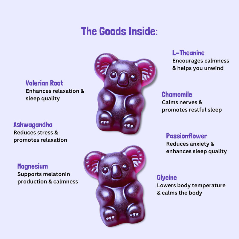Sugar Free Sleep Gummies x 60 | Maximum Strength | with Ashwagandha, Magnesium, Chamomile Extract | Natural Berry Flavoured | Get Koala-Ty Sleep 1 count (Pack of 60)