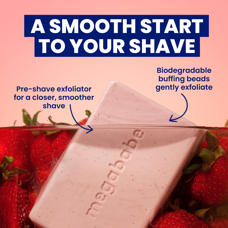 [Australia] - Megababe Bumpy Bar | Pre-Shave Exfoliating Scrub | with Shea Butter, Strawberry Fruit Extract & Ceramides | 4.5 oz 