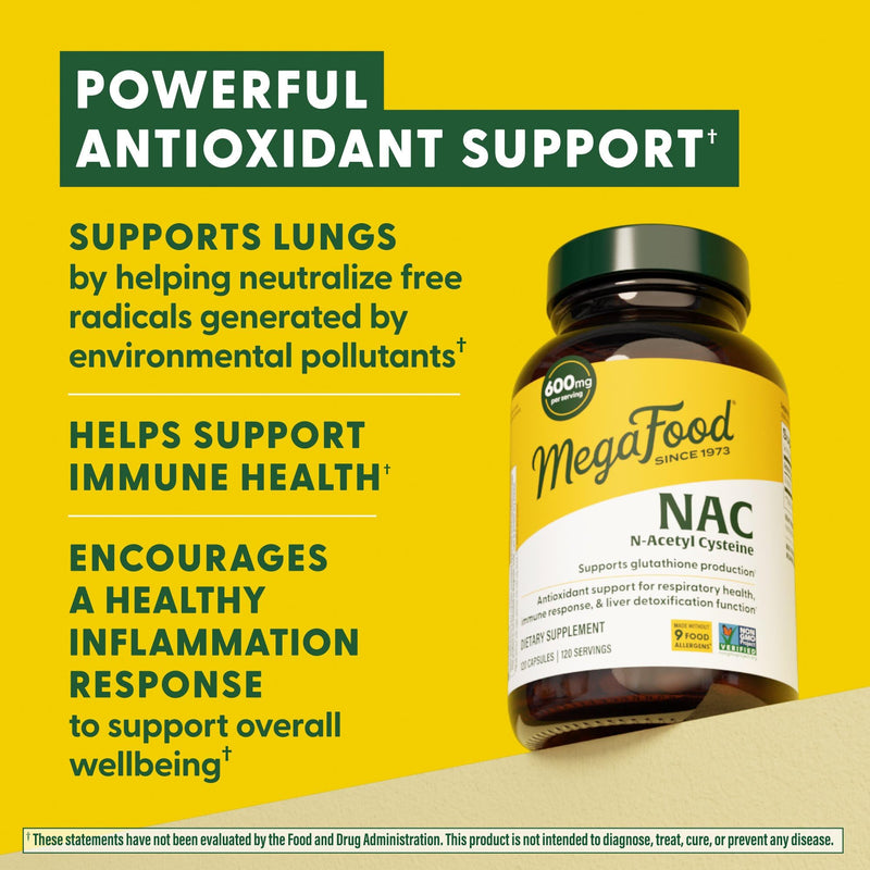 [Australia] - MegaFood NAC Supplement N-Acetyl Cysteine 600mg Per Serving - Promotes Production of Glutathione - Liver Support & Immune Support Supplement - Vegan, Non GMO - 120 Capsules, 120 Servings 