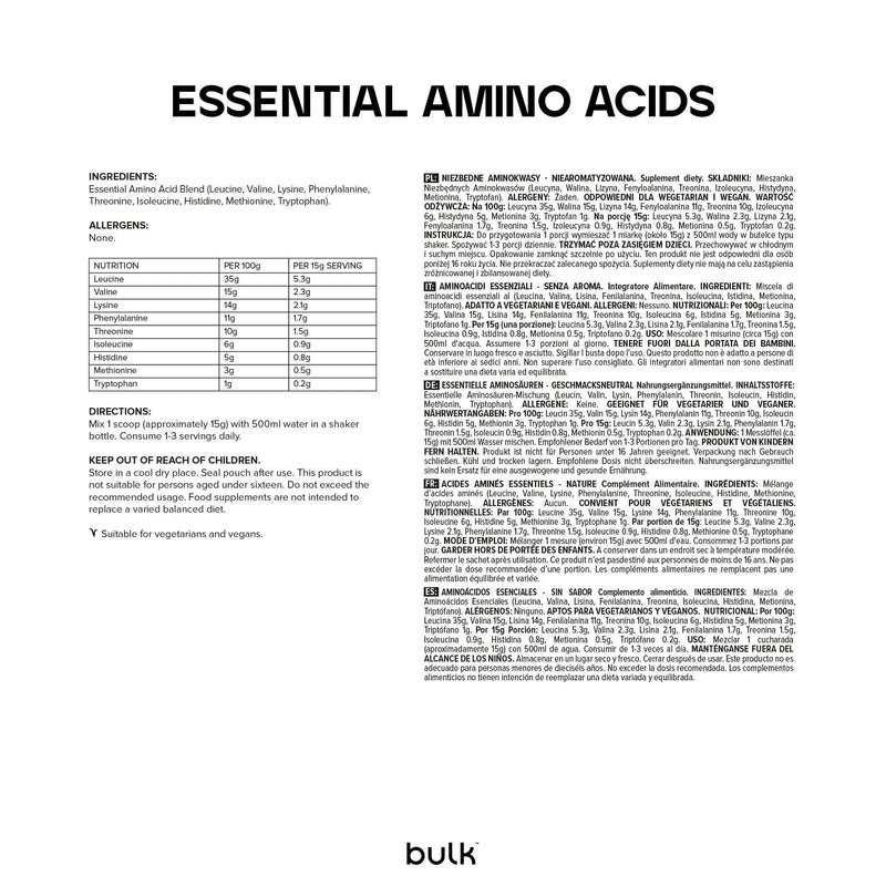 Bulk Pure Essential Amino Acids Powder, 500 g, Packaging May Vary Unflavoured 33 Servings (Pack of 1)
