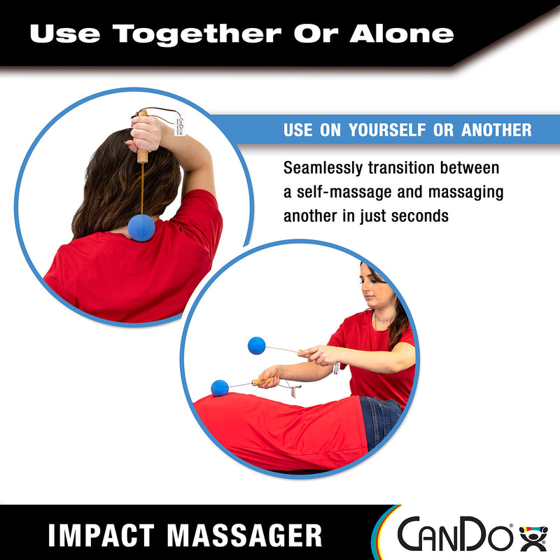[Australia] - CanDo Percussion Massagers 2 Pack Manual Ball Massage, Flexible Stick Massage Tools for Sore Muscles, Back, Shoulders, Neck, Legs, and Total Body with Comfort Grip Wood Handles, Blue 