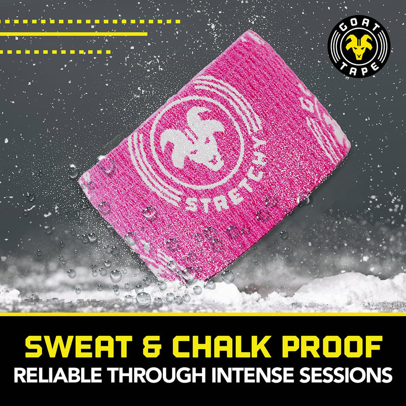 Goat Tape Super Stretchy Thumb Tape - Weightlifting Hook Grip Tape & WOD Tape for Cross Training, Gym Workout Tape, Athletic Finger Wrap - Flexes with Every Move, 2 Black 2 Yellow Rolls
