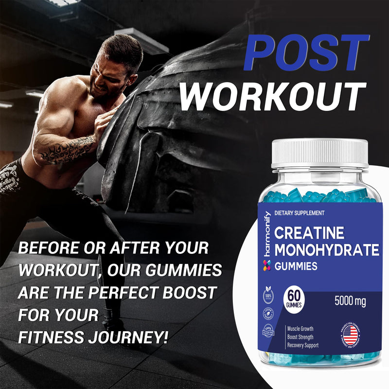 Creatine Monohydrate Gummies 5000mg – High Strength Creatine Gummies for Men & Women – 60 Vegan Gummies – Sugar Free Pre Workout & Muscle Recovery Supplement – Gluten Free & Non-GMO