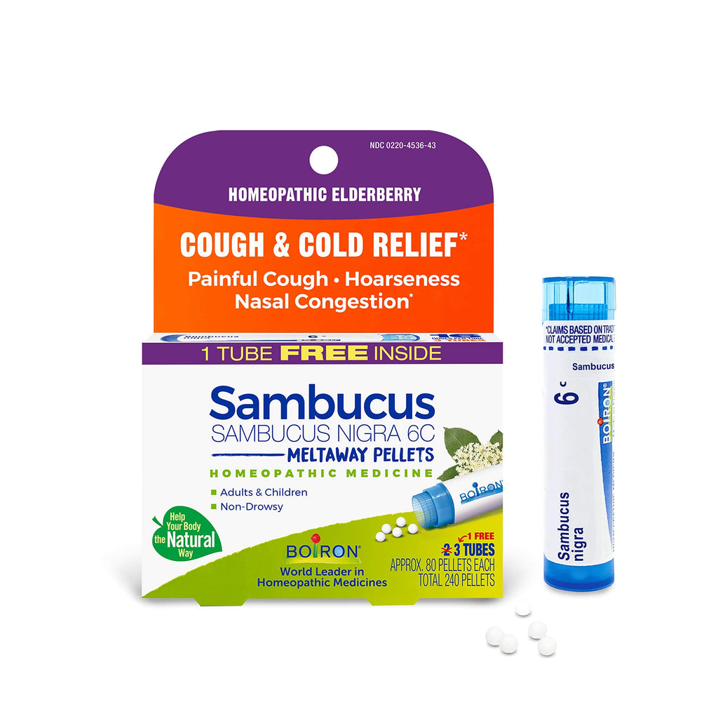 Boiron Sambucus Nigra 6c Homeopathic Medicine for Cough and Cold Relief, 3 Tubes, 240 Count