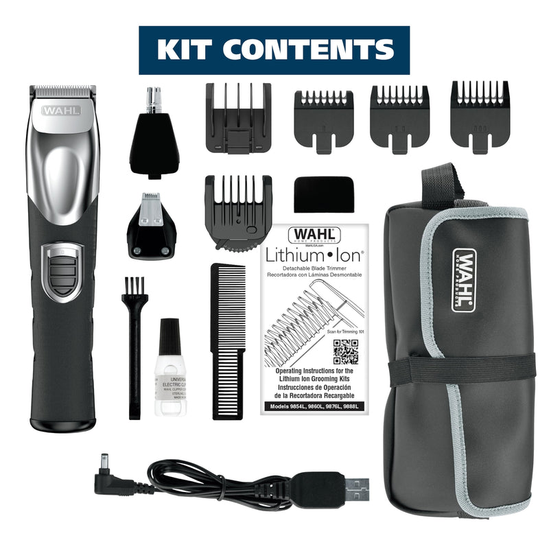 [Australia] - Wahl USA Rechargeable Lithium Ion All in One Beard Trimmer for Men with Detail and Ear & Nose Hair Trimmer Attachment – Model 9854-600B 