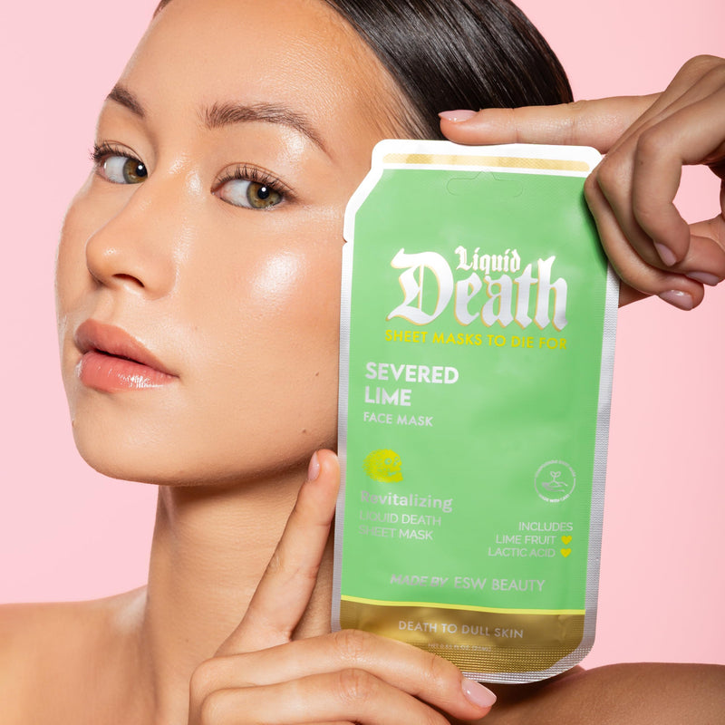 ESW Beauty Liquid Death x Severed Lime Revitalizing Face Mask, 1 Pack | Korean Skin Care Face Sheet Mask with Hyaluronic Acid, Vitamin C, Glutathione & Niacinamide to Hydrate, Exfoliate & Refresh 1 Count (Pack of 1)