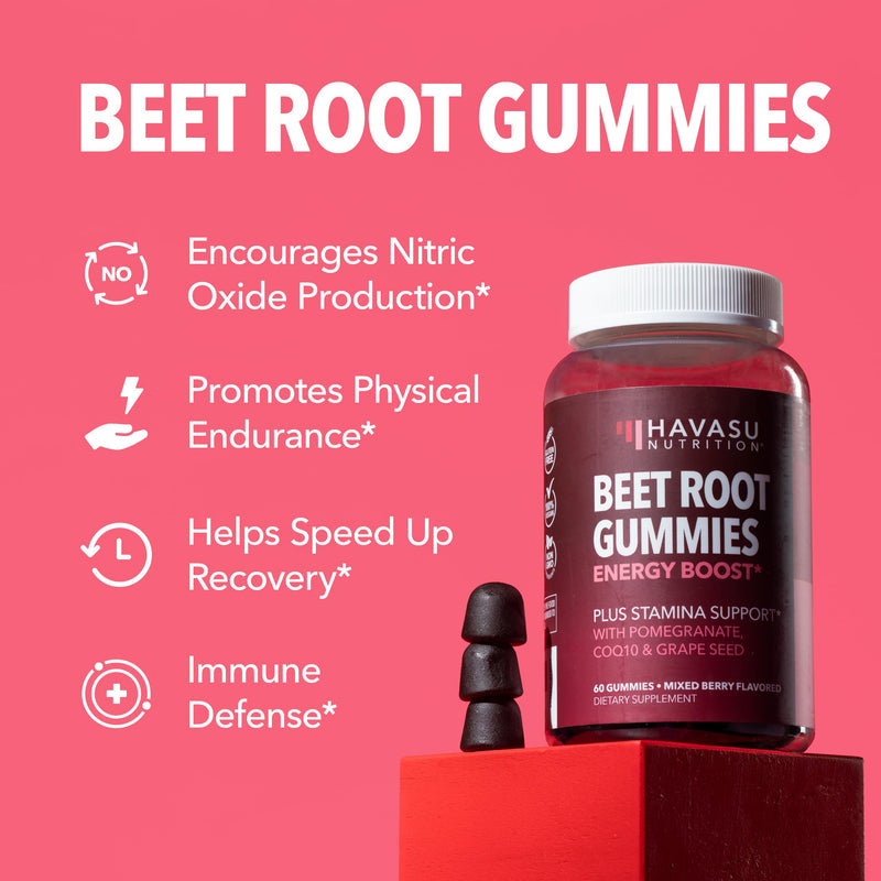 [Australia] - HAVASU NUTRITION Beet Root Gummies with COQ10 | Nitric Oxide Supplement | 60 Gummies, Mixed Berry 60 Count (Pack of 1) 