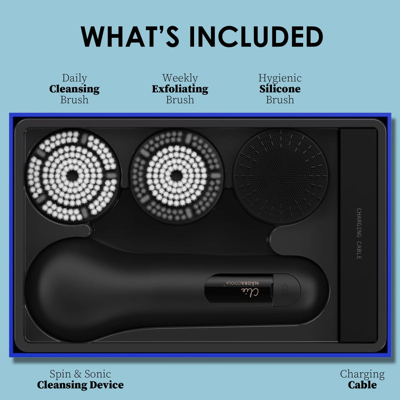 [Australia] - Premium Facial Cleansing Brush,Waterproof Face Scrubber,Spin & Sonic Modes with 3 Intensities,Magnetic 3-Head System for Deep Pore Cleaning, Gentle Exfoliation & Sensitive Skin Care - for Women & Men Black 