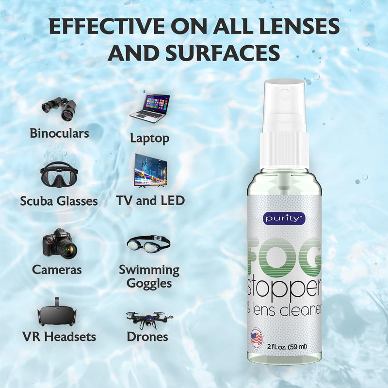 [Australia] - Purity Fog Stopper and Lens Cleaner Spray - Anti Fog Spray for Glasses & Non-AR Coated Lenses - Fog Blocker and Anti-Static Lens Cleaning Spray for Glasses, Eyewear, Goggles and Masks - 2oz 
