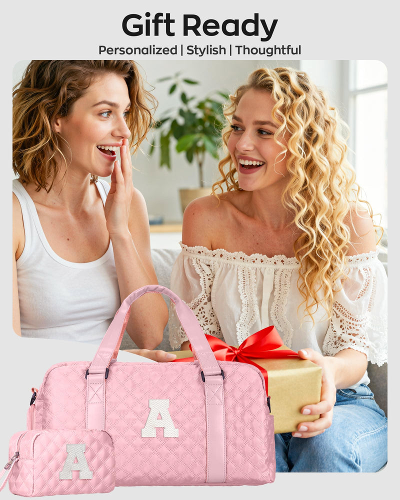 Initial Gifts for 8 9 10 11 12 Year Old Girl, Duffle Travel Bag Kids Teens | Travel Duffel Bags for Girls Teen Women, Carry on Bag with Makeup bag, Water Repellent, Holiday Presents, Baby Pink K