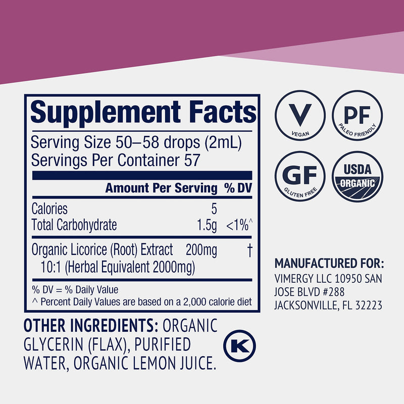 [Australia] - Vimergy USDA Organic Licorice Root Extract, 57 Servings – Alcohol Free Licorice Root Drops – Supports Digestive System & Respiratory Health - Gluten-Free, Non-GMO, Vegan & Paleo Friendly (115 ml) 
