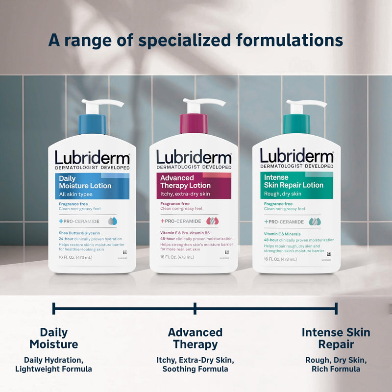 Lubriderm Advanced Therapy Hand & Body Lotion, Fragrance Free, 6 fl. oz | Moisturizing Lotion + Pro-Ceramide with Vitamins E & Pro-Vitamin B5, Intense Hydration for Extra Dry, Itchy & Sensitive Skin 6 Fl Oz (Pack of 1)