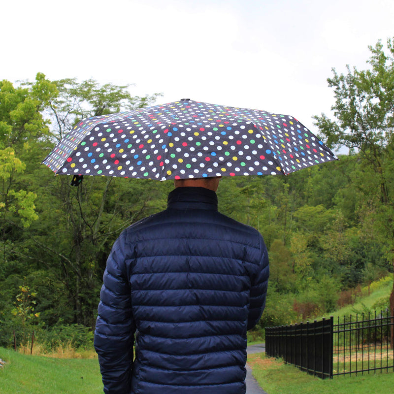 totes Portable Umbrella for Travel – Compact for Car, Backpack and Purse – Windproof, Strong, UV Sun Protection, Water-Repellant, Foldable On-the-Go Umbrella with Auto Open/Close Multi Dot -Triple Protection