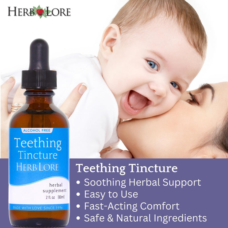 [Australia] - Herb Lore Teething Tincture – Soothing Herbal Drops with Passionflower, Catnip & Chamomile for Babies & Toddlers (2 fl oz) 2 Fl Oz 
