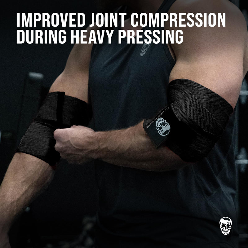 [Australia] - Gymreapers Weightlifting Elbow Wraps (1 Pair) - Flexible 40'' Elbow Compression Strap & Joint Support Brace - For Bench Press, Powerlifting, and Pressing (Black) Black 