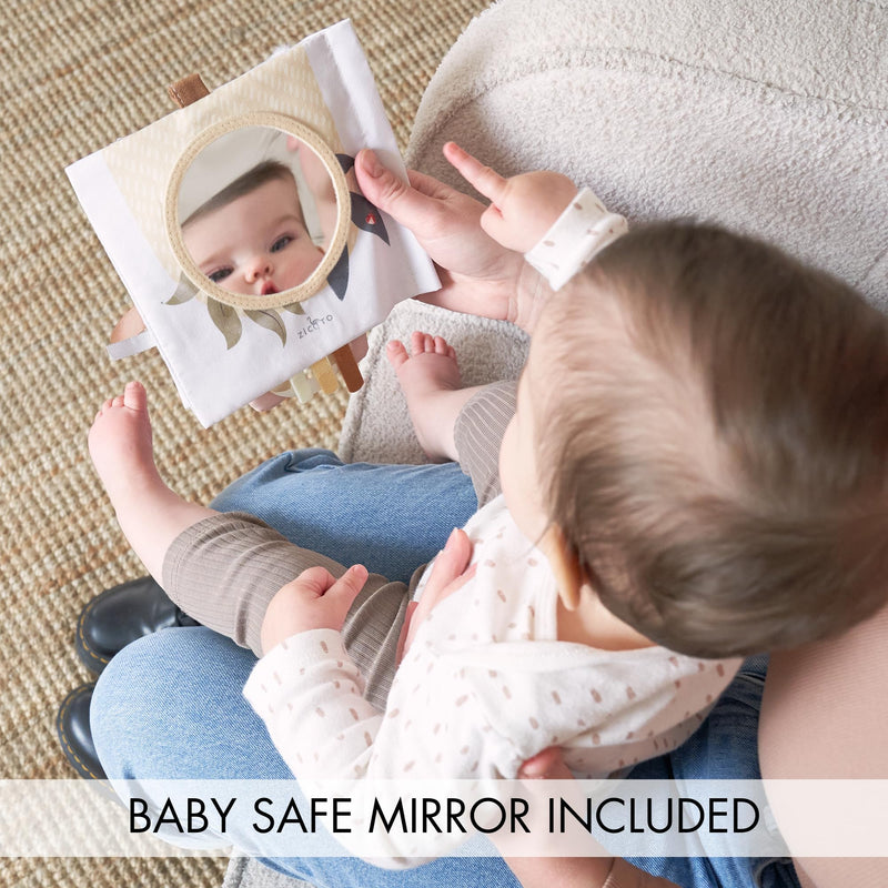 [Australia] - ZICOTO Soft Baby Book with Touch and Feel Pages - Cute Sensory Book for Babies 0-6 Months with Textured Animals, Mirror & Crinkle Paper - The Perfect Toy for Baby Showers Or as a Newborn/Infant Gift 