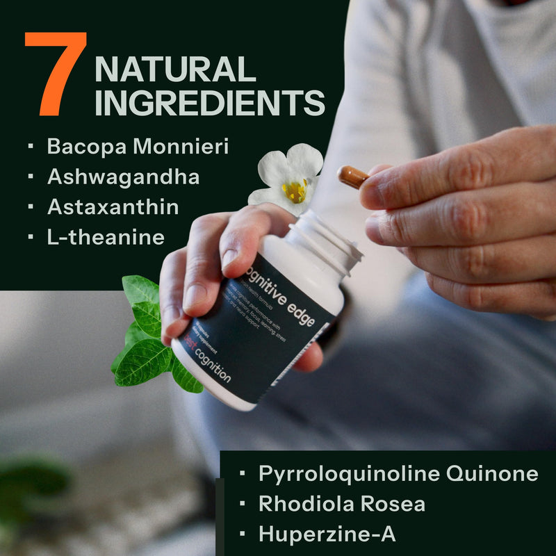 [Australia] - Natural Brain Support Supplement - Memory, Focus, Stress, Relaxation - Ashwagandha, L-theanine, Astaxanthin, Rhodiola, PQQ - 60 Cognitive Edge Capsules 