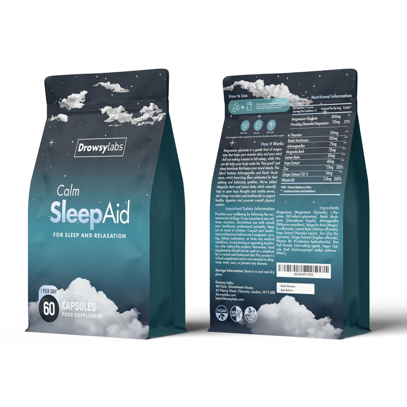 Magnesium Glycinate Calm Sleep Aid Capsules | with 5-HTP, Valerian Root, L-Theanine, Passionflower | High-Absorption Magnesium Supplement for Night-Time Sleep Support | 60 Capsules