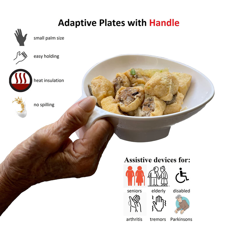 [Australia] - Adaptive Scoop Plate with Handle - Non-Skid Melamine Bowl for Disabled Adults, One-Handed Plates for Elderly with Tremor, Arthritis or Parkinson's, 6 Inch, Spill-Proof, by Senior ICare 