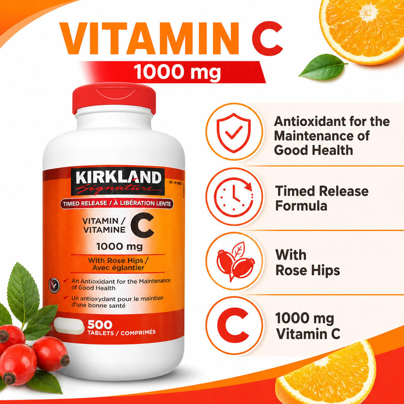 Kirkland Signature Vitamin C w/ Rose Hips 500 Tablets 500 Count (Pack of 1)
