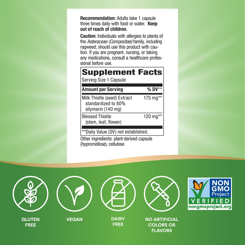 [Australia] - Nature's Way Milk Thistle, Supports Liver Function & Detox Pathways*, 175 mg Milk Thistle Seed Extract Standardized to 80% Silymarin per Serving, Vegan, 60 Capsules (Packaging May Vary) 60 Count (Pack of 1) 