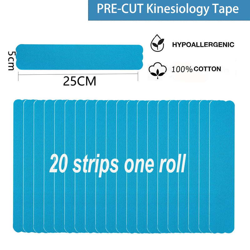 Kinesiology Tape Pro Athletic Sports (3 Rolls,60 Precut Strips) Waterproof Breathable Latex Free Tape for Ankle Wrists Knees Elastic Running Tennis Swimming Football Sports Activities Tapes(Blue) 3 pack Blue