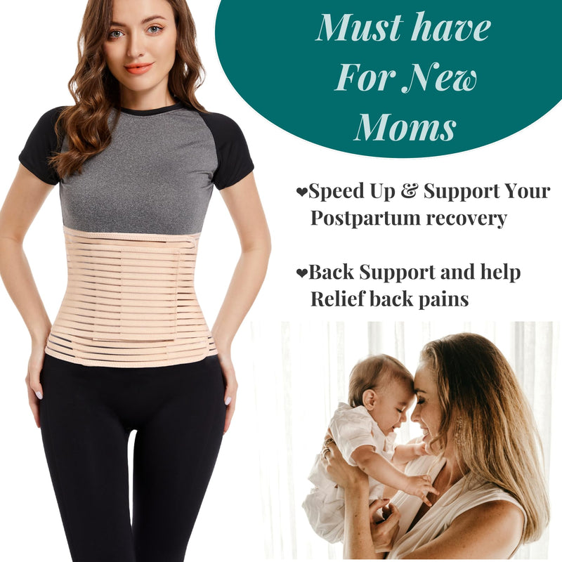 Women Abdominal Binder for Post-Surgery Recovery, Postpartum Belly Band Must-Have for Postpartum Moms - Ideal for C-Section, Hysterectomy, Liposuction, and Tummy Tuck (Beige, Large) Beige