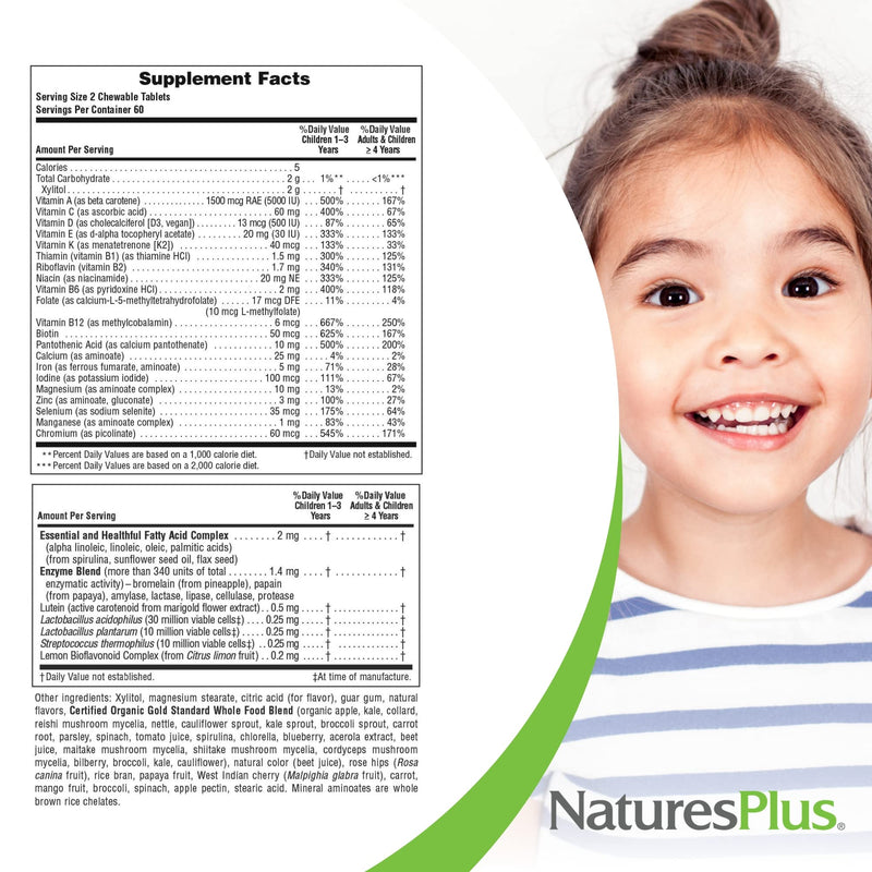[Australia] - Natures Plus Animal Parade Gold Children's Chewable Multivitamin - Natural Cherry Flavor - 60 Animal Shaped-Tablets - with Vitamin D3, K2 & Probiotics - Vegetarian & Gluten Free - 120 Servings 1 
