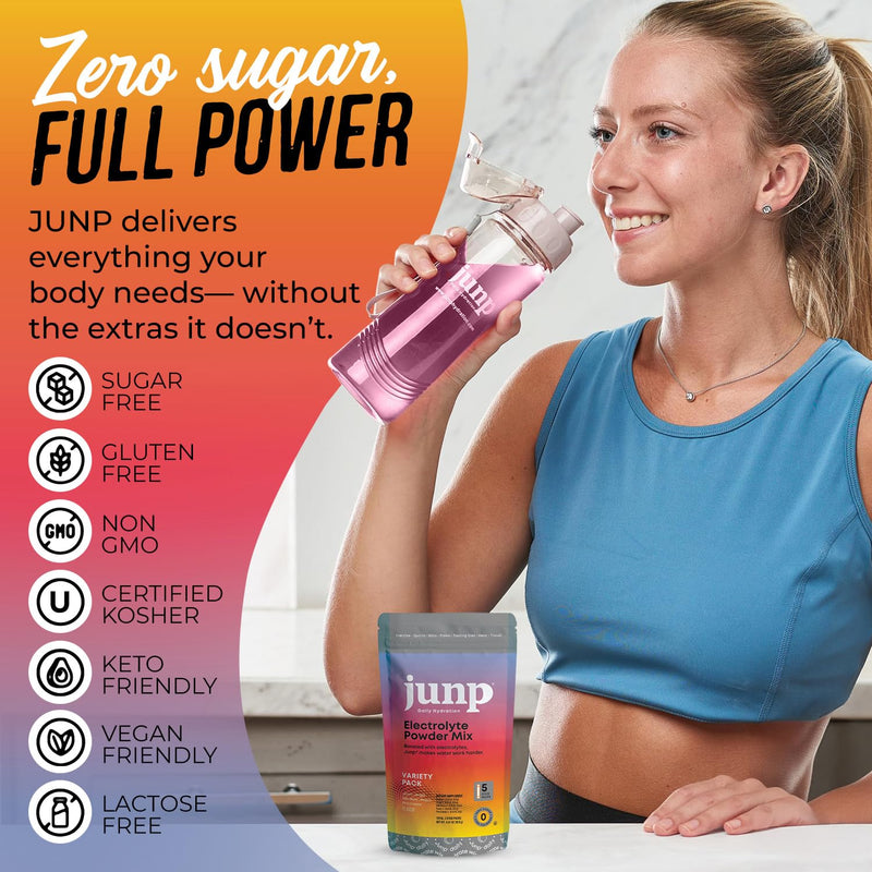 [Australia] - JUNP Sugar Free Electrolytes Powder Packets for Water Instant Hydration Packets with Salt & Potassium, Zero Calorie No Carbs No Sugar Keto Electrolyte Drink Mix Sticks, 5 Flavor Variety Pack, 5 Count 0.13 Ounce (Pack of 5) 