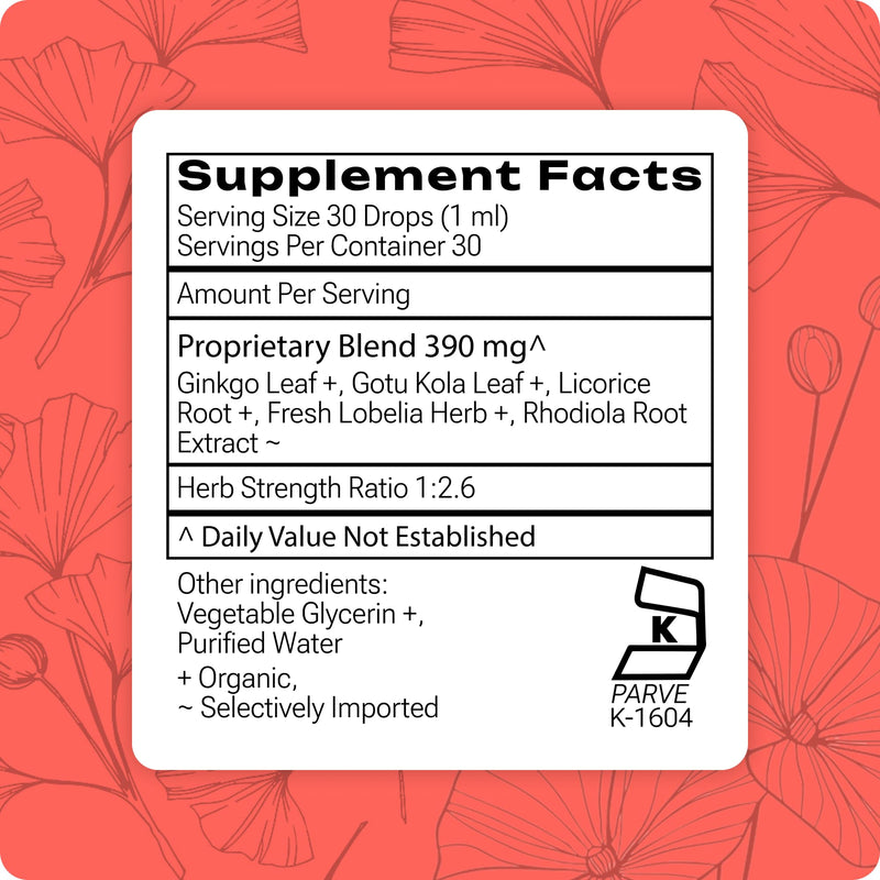 Wellness - Focus & Attention Organic Kids Brain Vitamins & Cognitive Support Drops, ADHD Supplement with Ginkgo Biloba, Rhodiola, Gotu Kola, Licorice Root | Made in USA – 30 Servings