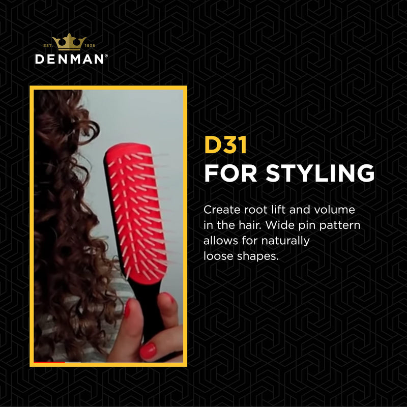 [Australia] - Denman Free Flow Wide Spaced Pins 7 Row Hair Styling Brush - 3-in-1 Styling Tool for Creating Volume, Detangling Thick Hair and Defining Curls, D31 