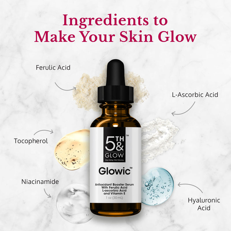 Glowic - Vitamin C Serum for Dark Spots and Fine Lines - Hyaluronic Acid | Antioxidant Serum, Dark Spot and Tone Support, Ferulic Acid and Niacinamide, Morning and Night, Cruelty-Free