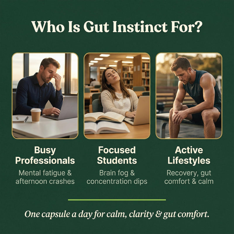 Gut Instinct GABA Probiotic for Stress, Mood & Gut Health | Gut-Brain Axis Complex with KSM-66 Ashwagandha, L-Glutamine & Calcium | High Strength Vegan Capsules, UK Made, 60 Count