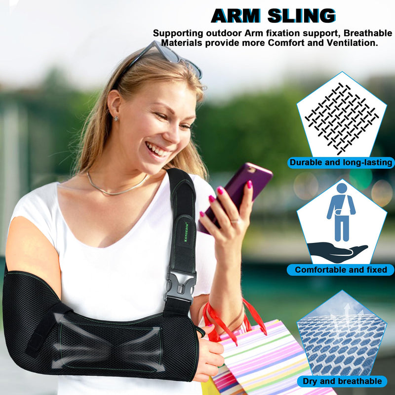 Arm Shoulder Sling,Breathable Medical Sling with Shoulder Pad,support for Women and Men Rotator Cuff Injury,Left or Right Arm,Elbow,Clavicle Fracture Post-Surgery(Black,Medium) Black Medium