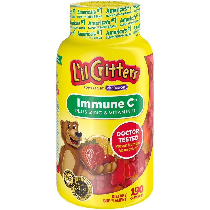 L'il Critters Kids Probiotic Digestive Gummy Grape Cherry Orange 60 Count and Immune C Vitamin Gummy Orange Lemon Cherry 190 Count Bundle