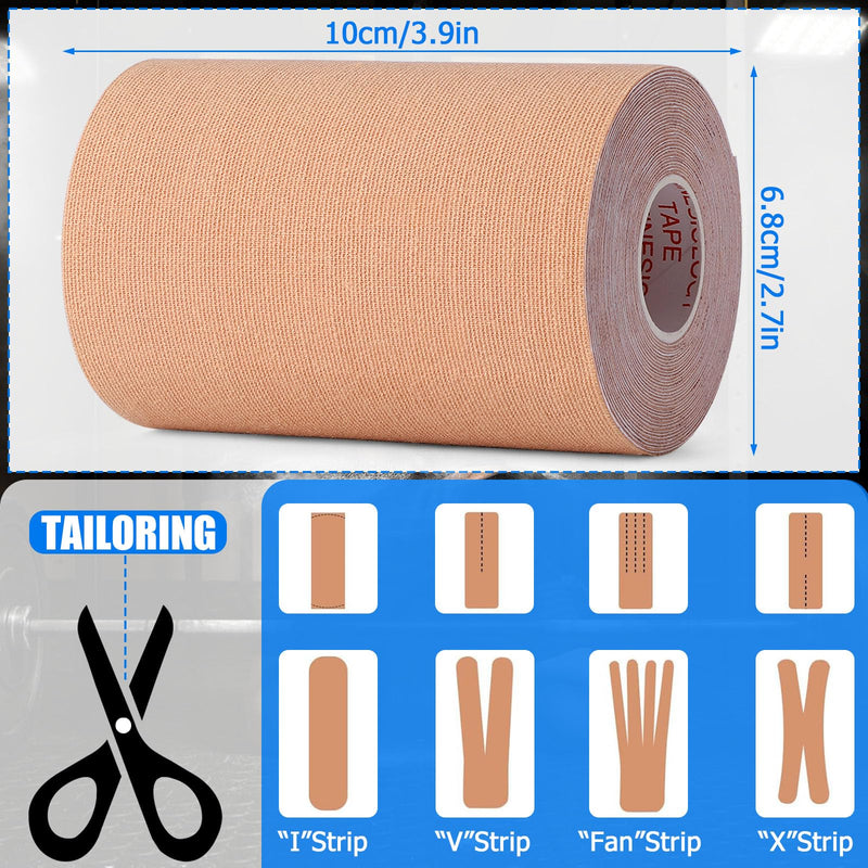 [Australia] - 4 Rolls Kinesiology Tape, 4in x 5.5yd Extra Wide Breathable Muscle Support Adhesive Sport Tape for Knee Pain Relief, Latex Free Cotton Elastic Uncut Strips for Joints, Back, Ankle, Shoulder, Wrist Beige 