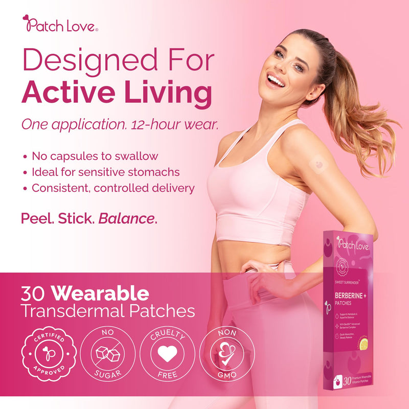 Berberine Patches for Metabolic Balance & Appetite Management - BeriBX™ with Cinnamon, Curcumin, Bitter Melon, Ginger & Ginkgo - Daily Wearable Patch - Vegan - 30 Patches - Made in UK