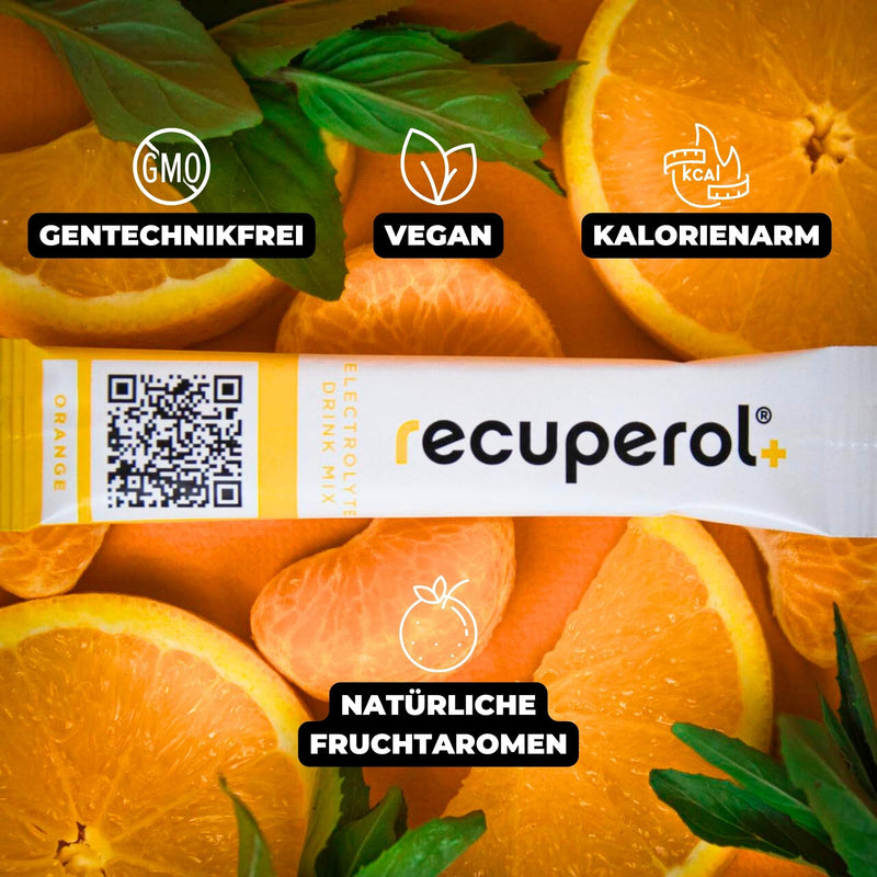 Recuperol Electrolytes Sachets - Rehydration Electrolytes Powder with Zinc, Vitamin C, B12, D3 & Potassium for Hydration - Sugar Free, Vegan & Low Calorie - Orange 20 Pack