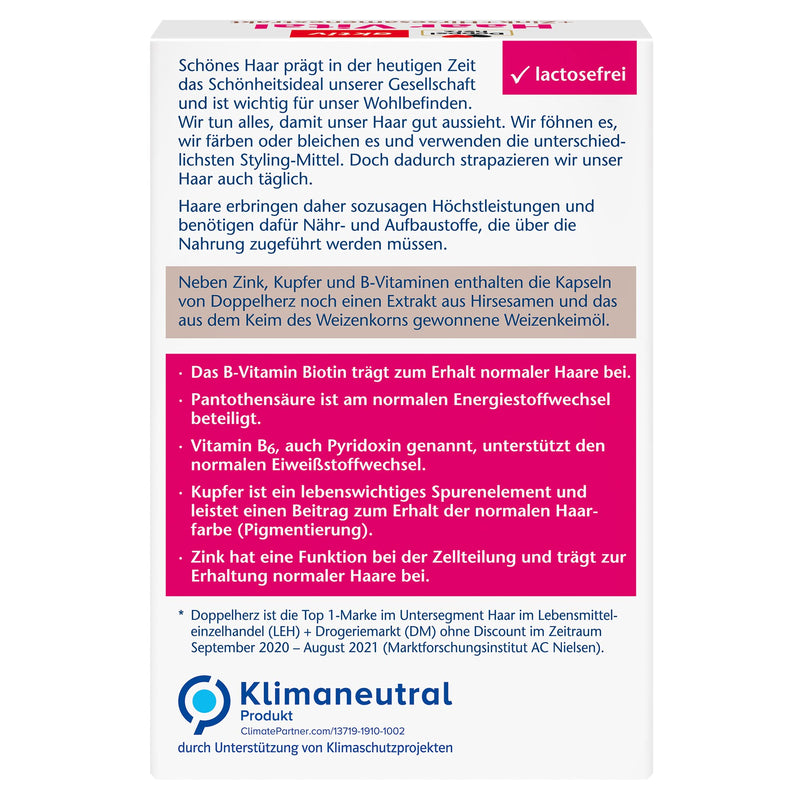 [Australia] - Doppelherz Hair Vital + Zinc + Millet Seed Extract - with biotin to help maintain hair - copper supports maintaining hair color - 30 capsules 30 pieces (pack of 1) 