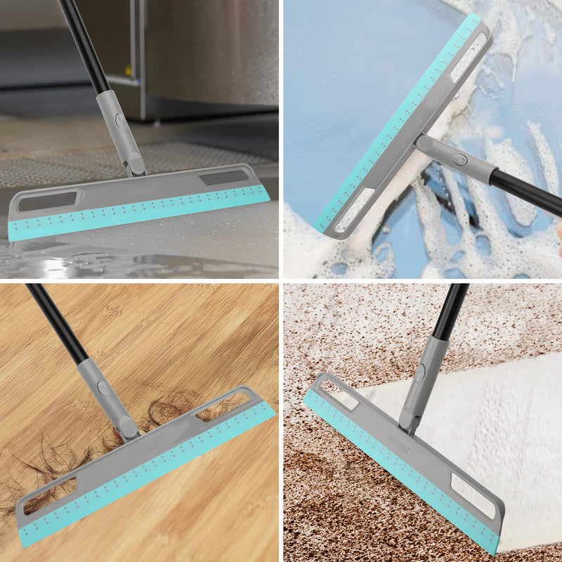 [Australia] - Multifunction Magic Broom, Silicone Floor Squeegee Broom with 59" Long Handle, Scraping Broom for Floor Bathroom Kitchen Shower Tile Pet Hair Fur Marble Glass Water Window Foam Cleaning, Blue Blue Magic Broom 