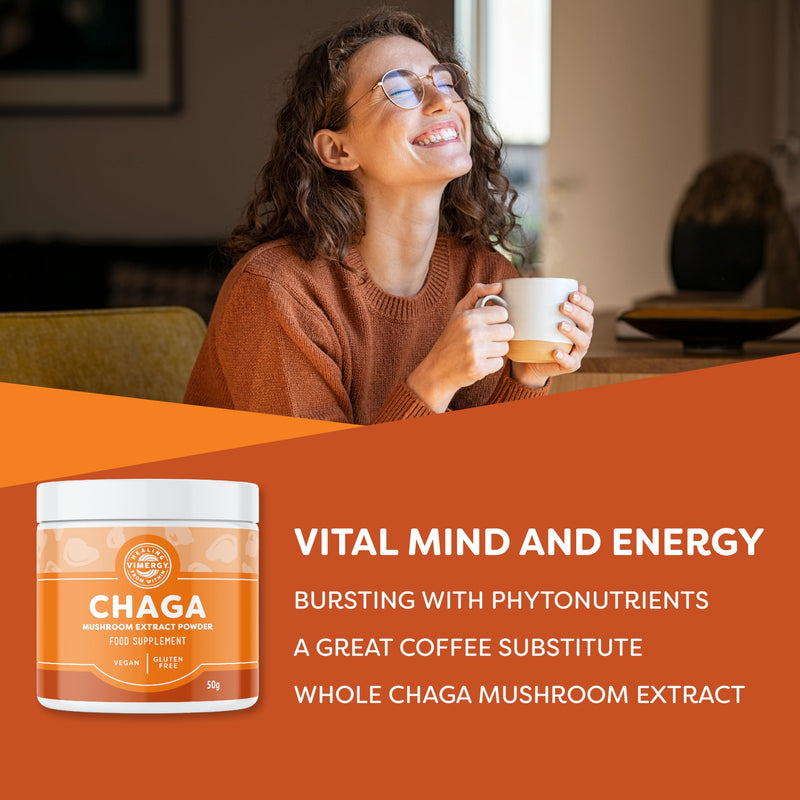 Vimergy Wild Chaga Mushroom Extract Powder, 33 Servings - Ideal in Chaga Tea, Coffee, Smoothies - Cardiovascular Support - Kosher, Vegan, No Gluten, Paleo - Pure Chaga, No Fillers (50g) 50 g (Pack of 1)