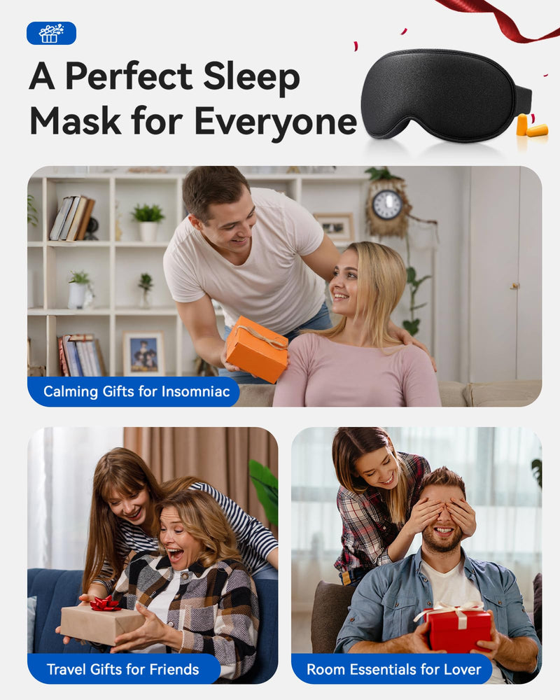 [Australia] - 3D Cooling Gel Sleep Mask for Women & Men ‚Äì 6oz Weighted Eye Mask for Sleeping, 100% Blackout, Ice Cold Gel, Migraine & Headache Relief, Eye Care, Deep Relaxation, Airplane Travel Essentials, Gift Black 