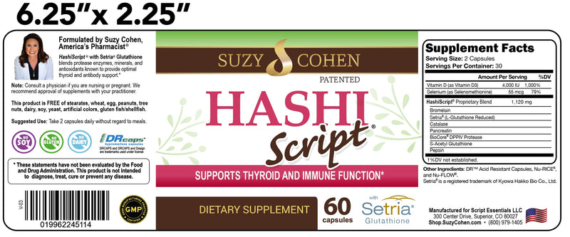 [Australia] - Script Essentials HashiScript Thyroid and Immune Support Formula with Catalase and Glutathione - by Suzy Cohen 