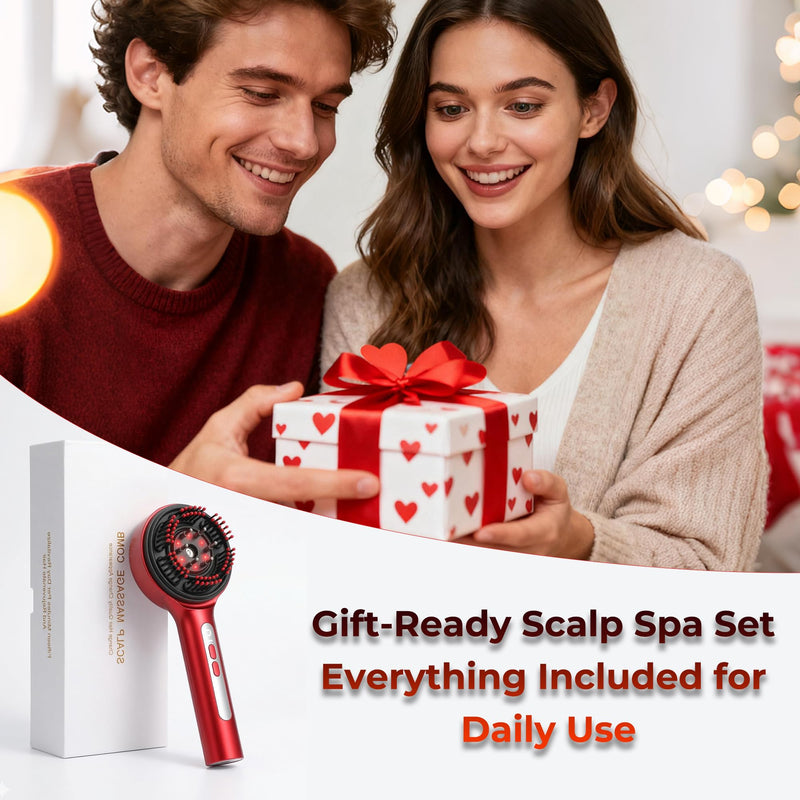 Cordless Electric Scalp Care Comb with Refillable Mist Reservoir, 72 Flexible 3D Comb Tips, 5 Intensity Levels, USB-C Rechargeable Portable Hair Care Tool for Home and Travel Red