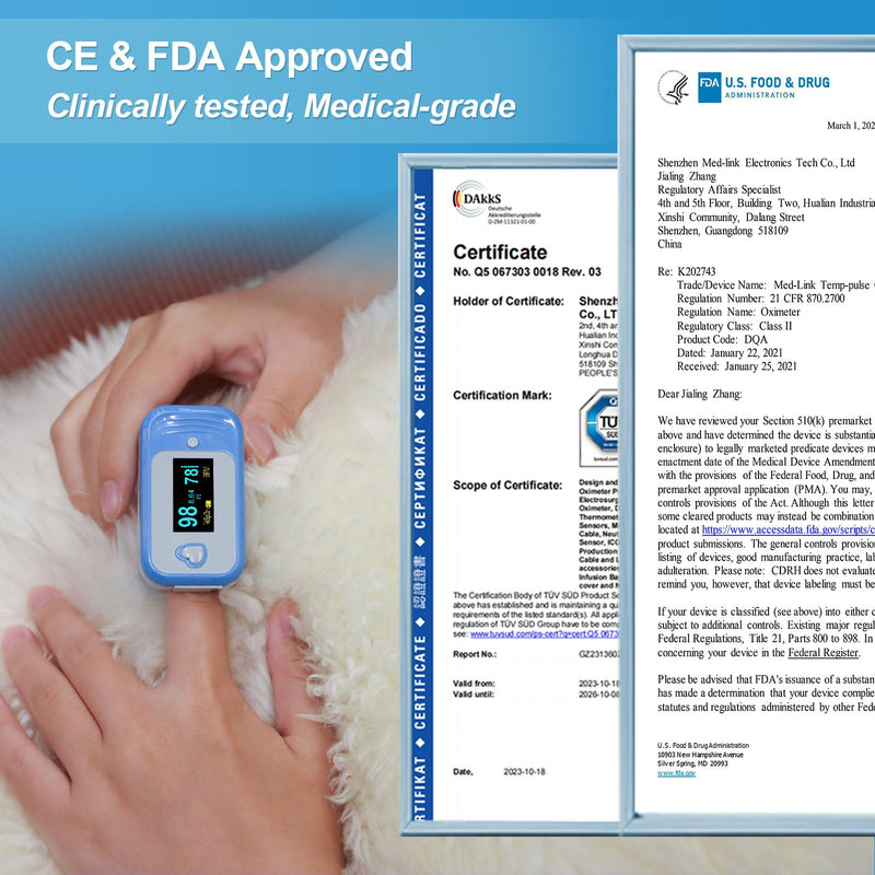 AM801 Pulse Oximeter, 5-in-1 Finger Oxygen Monitor, Measures Blood Oxygen, Temperature, Pulse Rate, Perfusion Index, Plethysmograph, OLED Display SpO2 Oxygen Reader with Storage Pouch