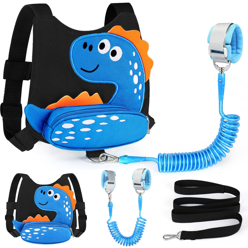 [Australia] - Accmor Toddler Harness Leash with Anti Lost Wrist Link, Cute Dinosaur Kids Harnesses Children Leashes, Baby Walking Harness Keep Child Close Wristband Strap for Boys Travel Black/Blue Spotted Brachiosaurus, Blue Link 