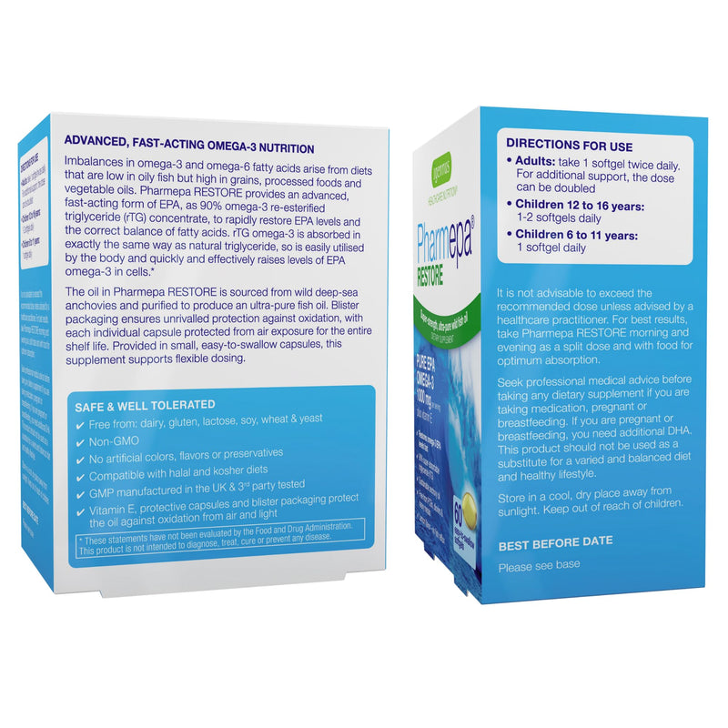 [Australia] - Igennus Pharmepa Restore, Pure EPA 1000mg, Omega 3 rTG Fish Oil, IFOS Certified, High Absorption, 90% Concentration Triple Strength, Wild & Sustainable, Lemon Flavor, 1-Month Supply, 60 Softgels 60 Count (Pack of 1) 
